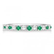 Diamond & Emerald Eternity Ring Stackable Band 14K White Gold (0.64ct)