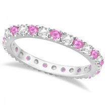 Diamond & Pink Sapphire Eternity Ring Stackable 14k White Gold (0.63ct)