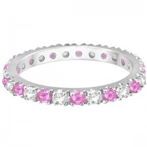 Diamond & Pink Sapphire Eternity Ring Stackable 14k White Gold (0.63ct)
