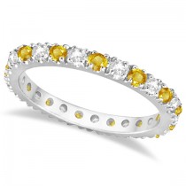 Diamond and Yellow Sapphire Eternity Ring Band 14k White Gold (0.64ct)