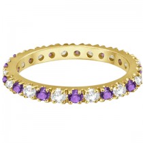 Diamond and Amethyst Eternity Band Stack Ring 14K Yellow Gold (0.64ct)