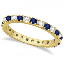 Diamond & Blue Sapphire Eternity Ring Stackable 14K Yellow Gold (0.51ct)