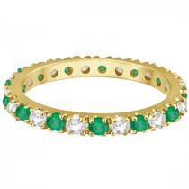 Lab Diamond and Lab Emerald Eternity Ring Guard Band 14K Yellow Gold (0.64ct)