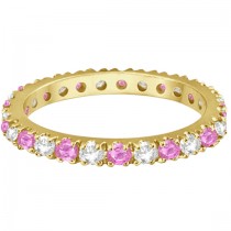 Diamond & Pink Sapphire Eternity Ring Stackable 14k Yellow Gold (0.63ct)