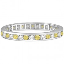 Channel-Set Yellow & White Diamond Eternity Ring 14k W Gold (1.00ct)