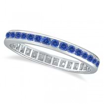 1.08ct Blue Sapphire Channel Set Eternity Ring Band 14k White Gold. Size 7