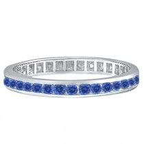 1.08ct Blue Sapphire Channel Set Eternity Ring Band 14k White Gold. Size 7