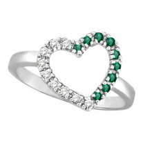 Emerald & Diamond Heart Shaped Ring in 14k White Gold (0.26ct)