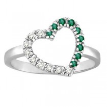 Emerald & Diamond Heart Shaped Ring in 14k White Gold (0.26ct)