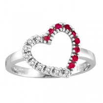 Pink Sapphire & Diamond Heart Shaped Ring in 14k White Gold