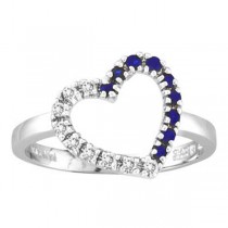 Blue Sapphire & Diamond Heart Shaped Ring in 14k White Gold