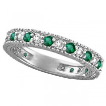 Diamond and Emerald Anniversary Ring Band in 14k White Gold (1.08 ctw)