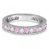Diamond & Pink Sapphire Wedding Band in 14k White Gold (1.08ctw)