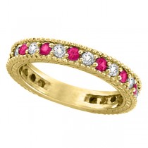 Diamond and Pink Sapphire Ring Anniversary Band 14k Yellow Gold (1.08ct)
