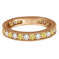 Fancy Canary Yellow & White Diamond Eternity Ring 14k Rose Gold (1.00ct)