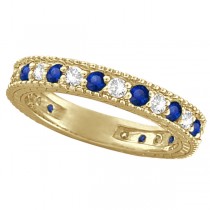 Diamond & Blue Sapphire Anniversary Ring Band in 14k Yellow Gold (1.08ctw)