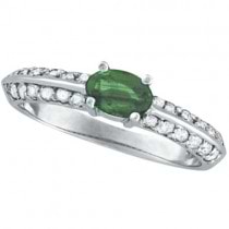 Oval Emerald and Diamond Knife Edge Ring 14k White Gold (0.80cttw)