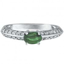 Oval Emerald and Diamond Knife Edge Ring 14k White Gold (0.80cttw)
