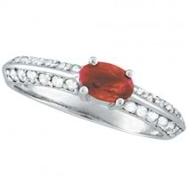 Oval Ruby and Diamond Knife Edge Ring 14k White Gold (1.05cttw)