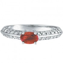 Oval Ruby and Diamond Knife Edge Ring 14k White Gold (1.05cttw)