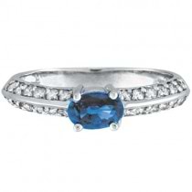 Oval Blue Sapphire & Diamond Knife Edge Ring 14k White Gold (1.16ct)