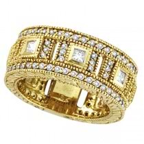 Round & Princess Eternity Diamond Byzantine Ring 18k Yellow Gold (1.72ct)