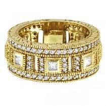 Round & Princess Eternity Diamond Byzantine Ring 18k Yellow Gold (1.72ct)