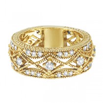 Antique Style Diamond Ring Filigree Band in 18k Yellow Gold (1.00ct)