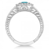 Fancy Blue & White Diamond Antique Style Ring 14k White Gold (0.80ct)