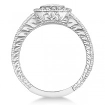Antique Style Halo Diamond Ring Bezel Set 14K White Gold (0.80ct)