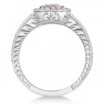 Halo Pink Sapphire and Diamond Ring 14K White Gold (1.00ct)