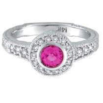 Halo Pink Sapphire and Diamond Ring 14K White Gold (1.00ct)