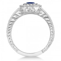 Halo Blue Sapphire and Diamond Ring 14K White Gold (1.00ct)
