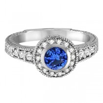 Halo Blue Sapphire and Diamond Ring 14K White Gold (1.00ct)