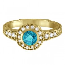 Fancy Blue & White Diamond Antique Style Ring 14k Yellow Gold (0.80ct)