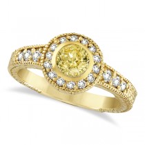 Yellow Canary & White Diamond Antique Style Ring 14K Y Gold (0.80ct)