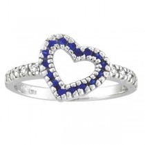 Blue Sapphire & Diamond Heart Ring in 14k White Gold (0.44 ctw)