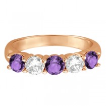 Five Stone Diamond and Amethyst Ring 14k Rose Gold (1.92ctw)