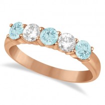 Five Stone Diamond and Aquamarine Ring 14k Rose Gold (1.36ctw)