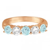 Five Stone Diamond and Aquamarine Ring 14k Rose Gold (1.92ctw)