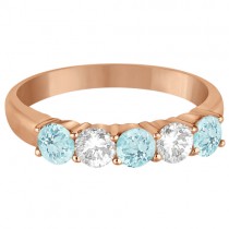 Five Stone Diamond and Aquamarine Ring 14k Rose Gold (1.36ctw)