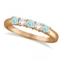 Five Stone Diamond and Aquamarine Ring 14k Rose Gold (0.67ctw)