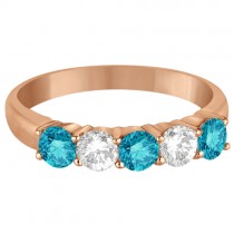 Five Stone White and Blue Diamond Ring 14k Rose Gold (1.00ctw)