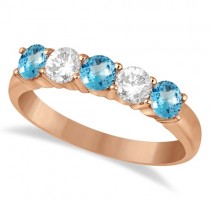 Five Stone Diamond and Blue Topaz Ring 14k Rose Gold (1.36ctw)