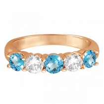 Five Stone Diamond and Blue Topaz Ring 14k Rose Gold (1.92ctw)