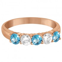 Five Stone Diamond and Blue Topaz Ring 14k Rose Gold (1.36ctw)