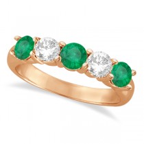 Five Stone Diamond and Emerald Ring 14k Rose Gold (1.95ctw)