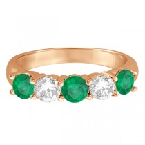 Five Stone Diamond and Emerald Ring 14k Rose Gold (1.95ctw)