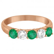Five Stone Diamond and Emerald Ring 14k Rose Gold (1.08ctw)