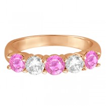 Five Stone Diamond and Pink Sapphire Ring 14k Rose Gold (1.95ctw)